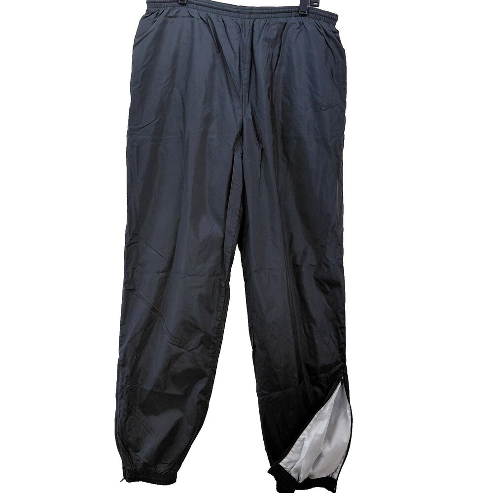 VTG Nike Track Pants Mens Large Black Lined Windbreaker Sweatpants Zip White Tag